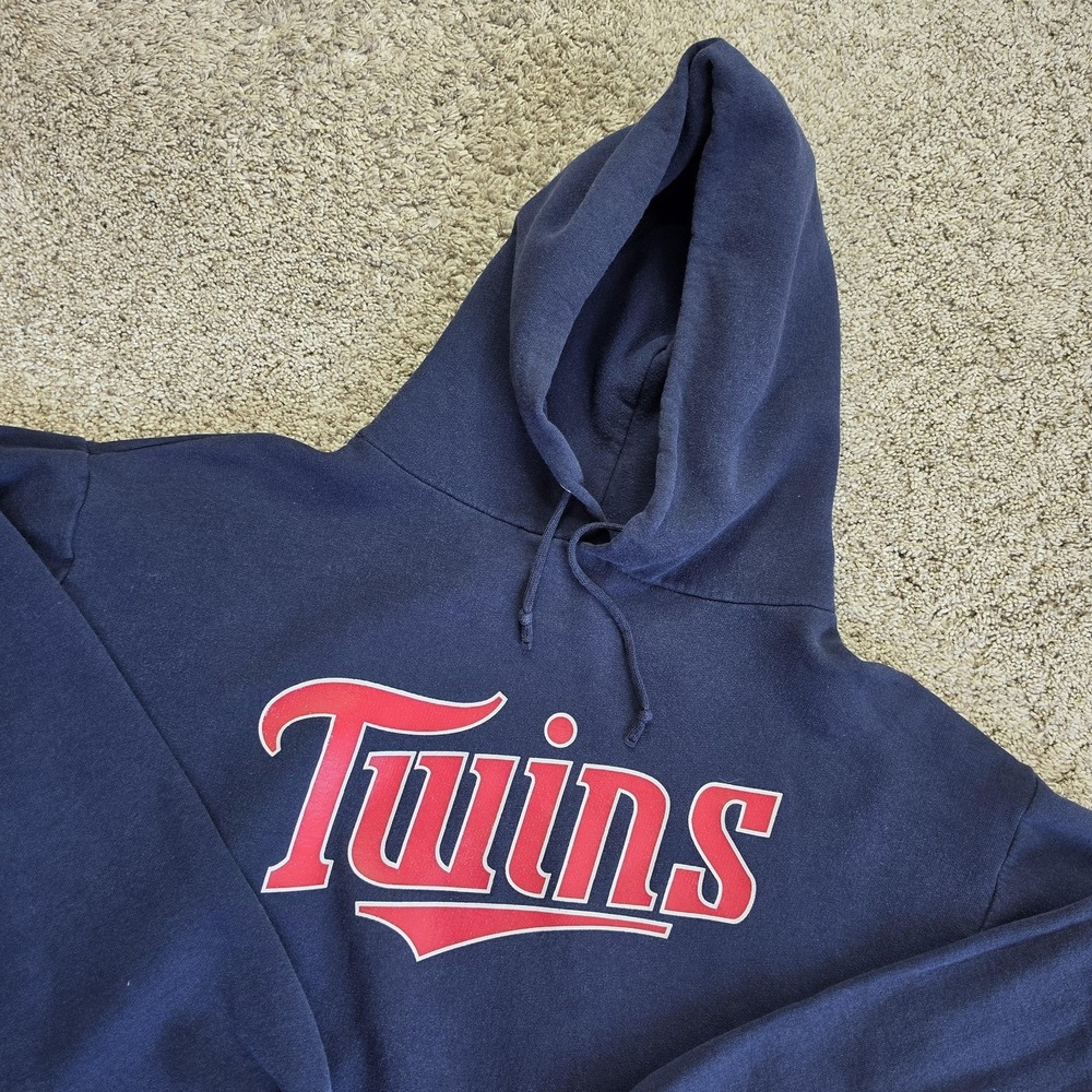 VINTAGE Minnesota Twins Hoodie Mens‎ M Navy Blue MLB Baseball Pullover Jerzees